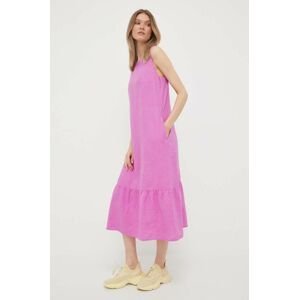 Plátěné šaty United Colors of Benetton fialová barva, midi, oversize