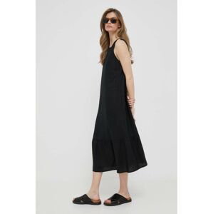 Plátěné šaty United Colors of Benetton černá barva, midi, oversize