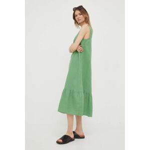 Plátěné šaty United Colors of Benetton zelená barva, midi