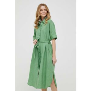 Plátěné šaty United Colors of Benetton zelená barva, midi