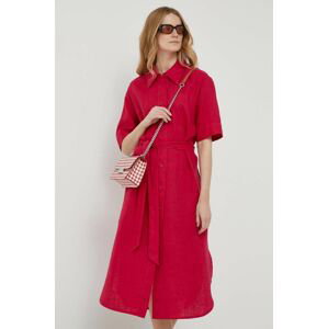 Plátěné šaty United Colors of Benetton růžová barva, midi