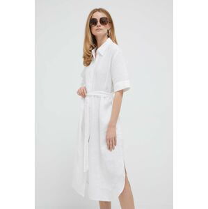 Plátěné šaty United Colors of Benetton bílá barva, midi, oversize