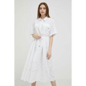 Bavlněné šaty United Colors of Benetton bílá barva, midi