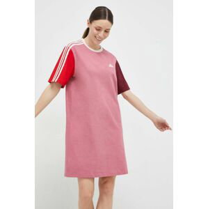 Bavlněné šaty adidas růžová barva, mini, oversize