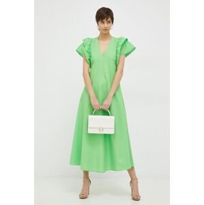 Bavlněné šaty Tommy Hilfiger zelená barva, maxi