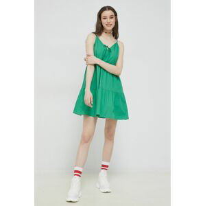 Bavlněné šaty Tommy Jeans zelená barva, mini