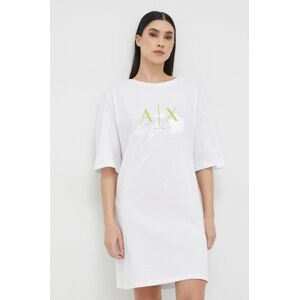 Bavlněné šaty Armani Exchange bílá barva, mini, oversize