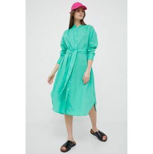 Plátěné šaty GAP zelená barva, midi, oversize