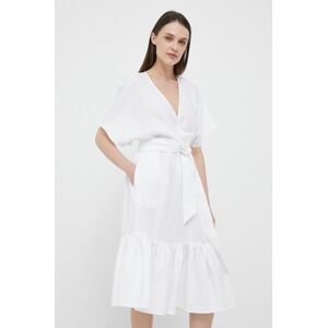 Plátěné šaty Lauren Ralph Lauren bílá barva, midi