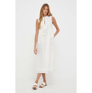 Plátěné šaty MAX&Co. bílá barva, midi, oversize