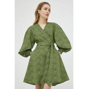 Bavlněné šaty Gestuz Calliope zelená barva, mini