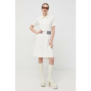 Bavlněné šaty Karl Lagerfeld béžová barva, mini