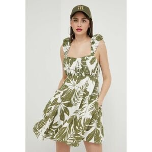 Plátěné šaty Abercrombie & Fitch zelená barva, mini