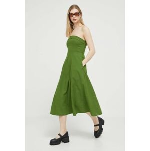 Plátěné šaty Abercrombie & Fitch zelená barva, midi