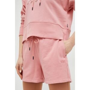 Bavlněné šortky Dkny růžová barva, hladké, high waist