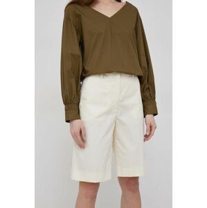 Bavlněné šortky Calvin Klein béžová barva, hladké, high waist