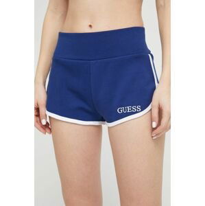 Kraťasy Guess dámské, tmavomodrá barva, s aplikací, high waist