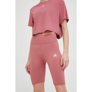 Tréninkové šortky adidas Performance dámské, růžová barva, hladké, high waist