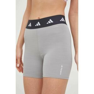 Tréninkové šortky adidas Performance Techfit dámské, šedá barva, s potiskem, high waist