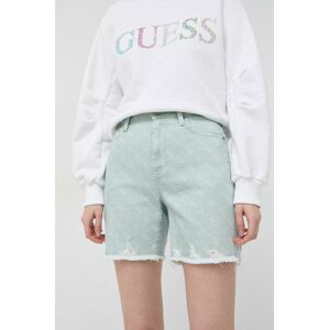 Kraťasy Guess dámské, zelená barva, vzorované, high waist