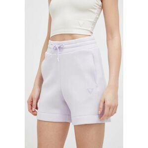 Kraťasy Guess dámské, fialová barva, hladké, high waist