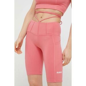 Kraťasy Guess dámské, růžová barva, hladké, high waist