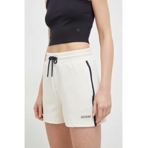 Kraťasy Guess dámské, béžová barva, vzorované, high waist