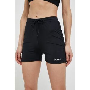 Kraťasy Guess dámské, černá barva, hladké, high waist