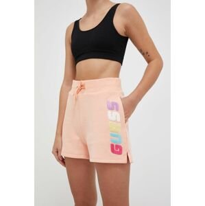 Kraťasy Guess dámské, oranžová barva, s aplikací, high waist