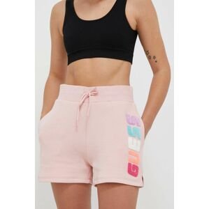 Kraťasy Guess dámské, růžová barva, s aplikací, high waist