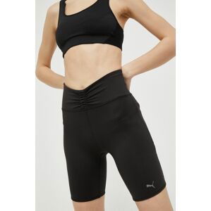 Šortky na jógu Puma Studio Foundation černá barva, high waist