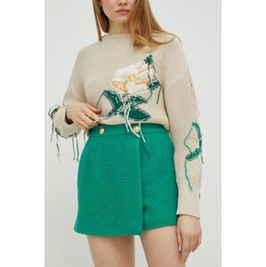 Vlněné šortky Red Valentino zelená barva, hladké, high waist