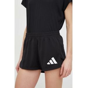 Tréninkové šortky adidas Performance Pacer 3-Bar dámské, černá barva, s potiskem, high waist