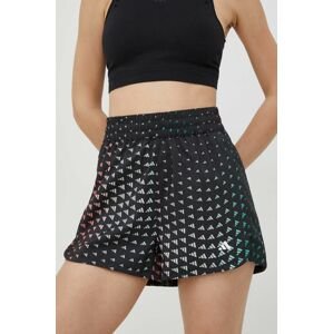 Tréninkové šortky adidas Performance Brand Love černá barva, vzorované, high waist