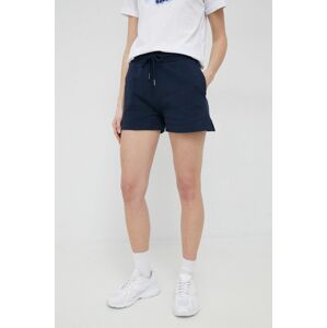 Bavlněné šortky Pepe Jeans tmavomodrá barva, hladké, high waist