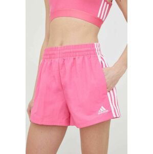 Kraťasy adidas dámské, růžová barva, s aplikací, high waist