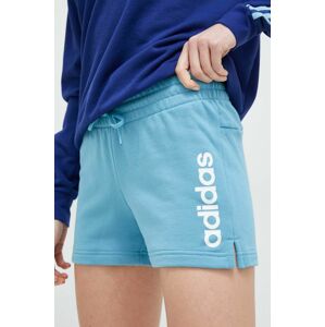 Bavlněné šortky adidas tyrkysová barva, s potiskem, medium waist