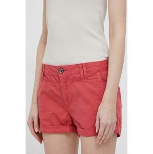 Bavlněné šortky Pepe Jeans Balboa červená barva, hladké, medium waist