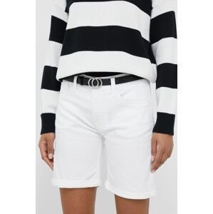 Džínové šortky Pepe Jeans Poppy dámské, bílá barva, hladké, medium waist