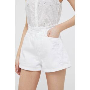 Džínové šortky Pepe Jeans Reese dámské, bílá barva, s aplikací, high waist