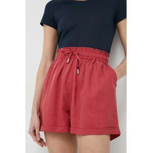 Kraťasy Pepe Jeans dámské, červená barva, hladké, high waist