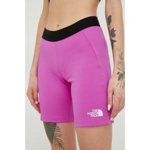Sportovní šortky The North Face Mountain Athletics dámské, fialová barva, hladké, medium waist