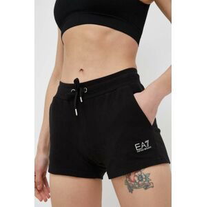 Kraťasy EA7 Emporio Armani dámské, černá barva, hladké, medium waist