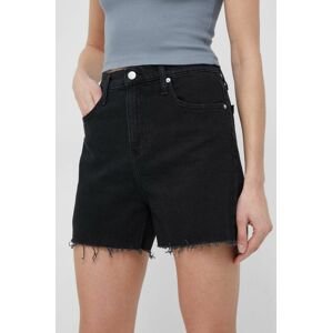 Džínové šortky Calvin Klein Jeans dámské, černá barva, hladké, high waist