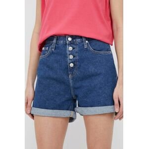 Džínové šortky Calvin Klein Jeans dámské, tmavomodrá barva, hladké, high waist