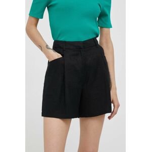 Plátěné kraťasy United Colors of Benetton černá barva, hladké, high waist