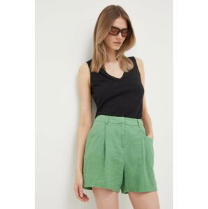 Plátěné kraťasy United Colors of Benetton zelená barva, hladké, high waist