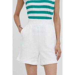 Bavlněné šortky United Colors of Benetton bílá barva, hladké, high waist
