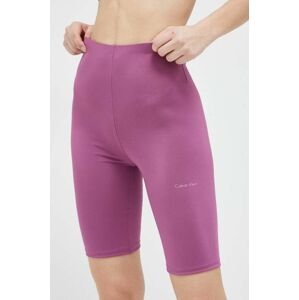 Tréninkové šortky Calvin Klein Performance Essentials fialová barva, hladké, high waist