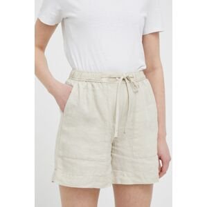 Plátěné kraťasy Tommy Hilfiger béžová barva, hladké, high waist